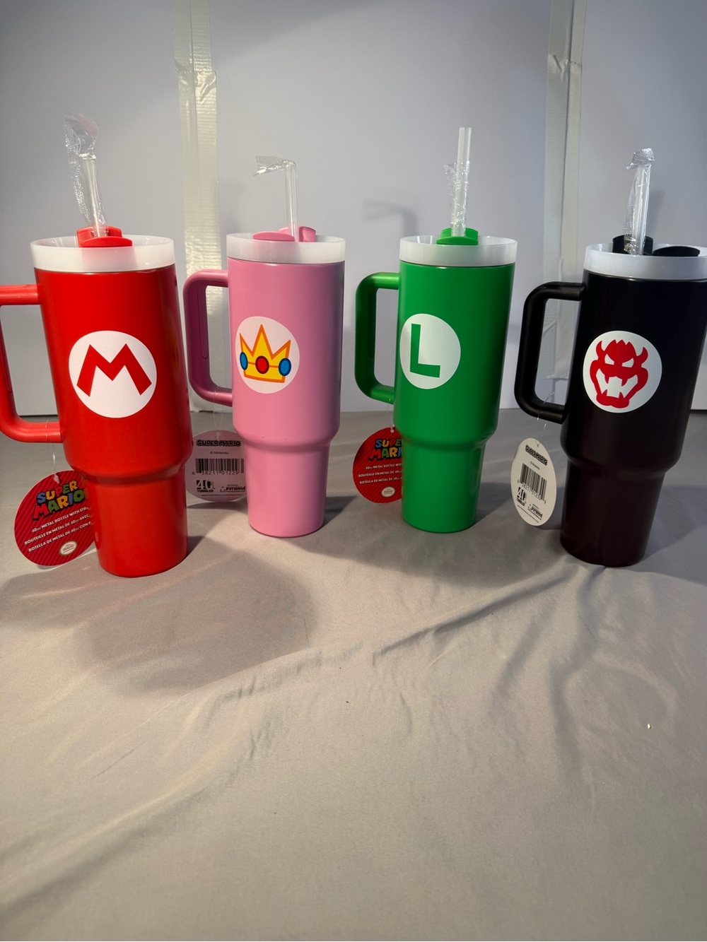 Licensed Nintendo Colorful Travel Mug with Straw - Set of 4. Collectibles BW